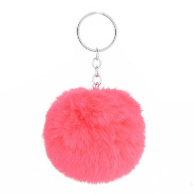 China Wholesale Fashion 6cm Rex Rabbit Fur Ball Keychain Cute High Quality Artificial Plush Pom Lanyard Accessory by Fashoin for sale