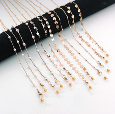 China 6 Hot Selling Metal Glass Chains Shape Glass Hanging Rope Neck Facemask Anti-Slip Beads Chains Fashion Accessories for sale