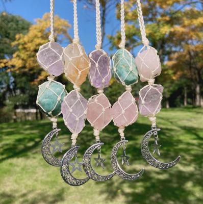 China China Healing Quartz Crystal Stone Pendant Crystal Car Door Hanging Moon for Gift for sale