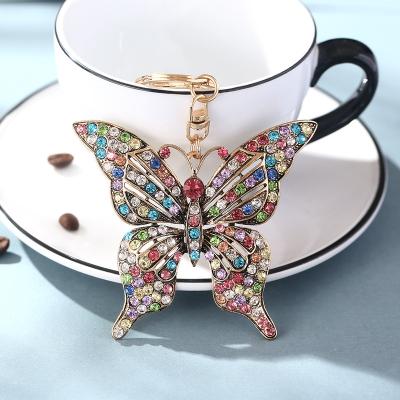 China Promotional Gift Glitter Butterfly Key Ring Diamonds Rhinestone Keychain for sale