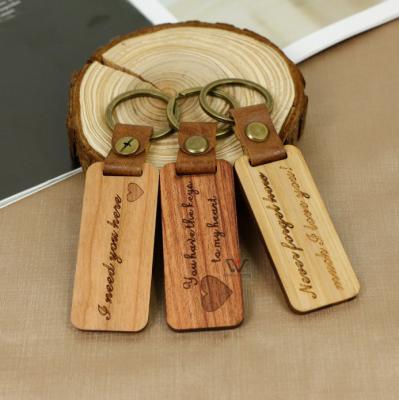 China Wholesale Promotional Gift Blank Wooden Laser Engraving Custom Leather Wooden Key Chain Key Chain for sale