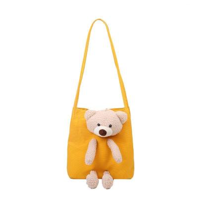 China Fashion College Style Student Class Bag Bear Girls Shoulder Bag Art Canvas Bucket Bag for sale