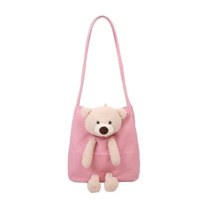 China Fashion Custom Hot Sales Urban Daily Shopping Causal Ladies Shoulder Canvas Handbag With Bear for sale