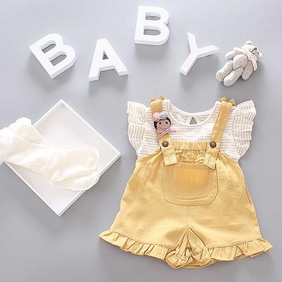 China Q392 Spring&Summer Style New Arrival Korean Baby Gril's Two Piece Suit With Vest&Suspenders for sale