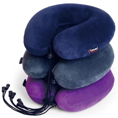 China 100% Pure Travel PORTABLE Memory Foam Neck Pillow Kit With Ultra Plush Velor Cover Fabric U Shape Airplane Magnetic Travel Pillow for sale