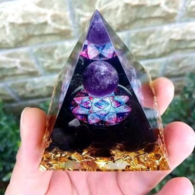 China Europe Handmade Amethyst 60mm Orgone Pyramid Orgone Pyramid Chakra Obsidian Reiki Energy Healing Crystal Orgonite for sale