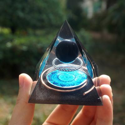 China Europe 60mm Handmade Natural Obsidian Sphere Orgonite Pyramid Reiki Chakra Energy To Office Home Decoration for sale