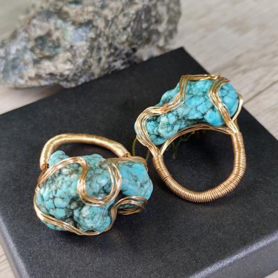 China Environmental Friendly Fashion DIY Unique Handmade 14k Gold Filled Stone Turquoise Rings Women Jewelry for sale