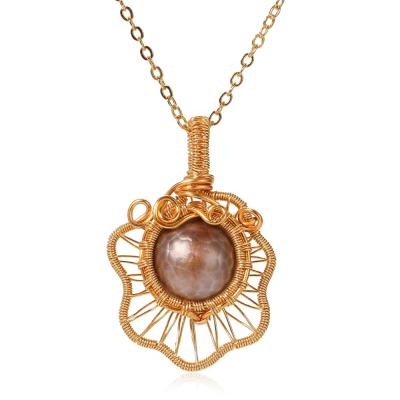 China Environmental Friendly Custom Unique Handmade 14k Gold Filled Wire Wrapped Faceted Edison Pearl Necklace Pendant Jewelry for sale