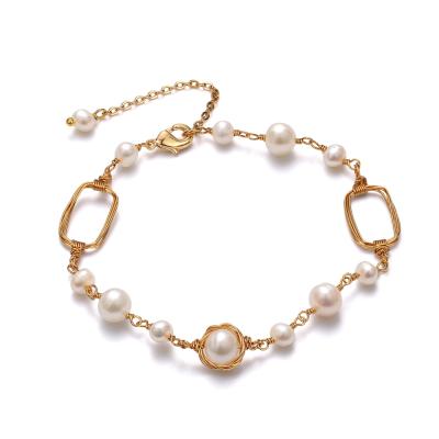 China DIY Environmental Friendly Handmade 14K Gold Filled Wire Natural Pearl Friendship Bracelet Women Jewelry for sale