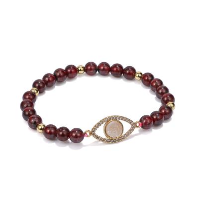 China Environmentally friendly crystal druzy charm fashion custom fashion natural garnet gemstone evil eye beaded bracelets jewelry women for sale