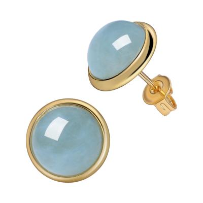 China Fashion Trend Environmental Friendly Gold Plated Jewelry Natural Green Blue Green Gemstone Stud Earring For Women for sale