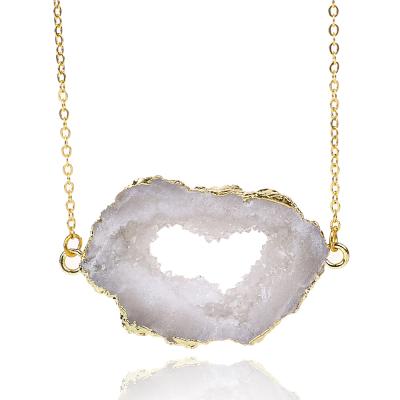 China Fashion Popular White Jewelry Connector Crystal Gold Plating Geode Stone Druzy Pendant Necklace Women for sale