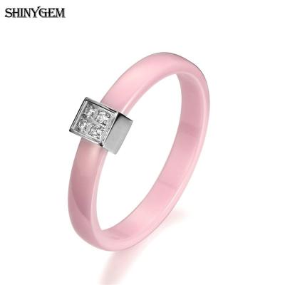 China TRENDY wholesale fashion pottery smooth micro pave women crystal engagement zircon ring ceramic rings jewelry for sale