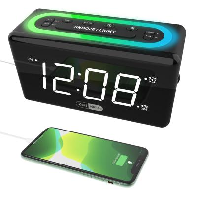 China LUMINOVA Uniquely Designed Digital Alarm Clock 7-Color Dual Usb Charger Led Clock Time for sale