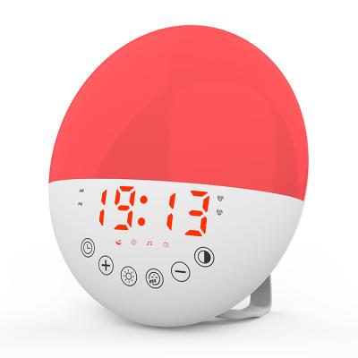 China Popular Selling Radio Things Sunrise Alarm Clock 9 Kinds Sounds 7-Color Conversion Auto Child Led Fitfort Alarm Clock Light Alarm Clock for sale