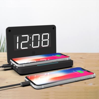 China Design Poty 10W Desktop Alarm Clock Charger Radio 2019 Fast Wireless Charging Led Charging Clock for sale