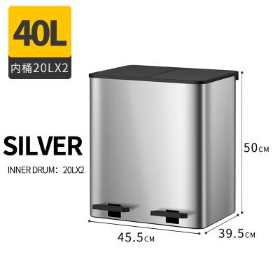 China 18L/24L/30L/40L stainless steel classification 18L/24L/30L/40L stainless steel garbage can/2 compartment garbage metal dust bin indoor/outdoor trash can for sale