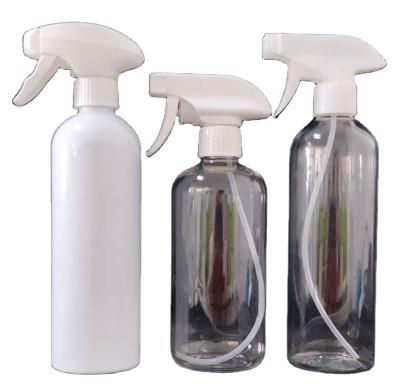 China Perfume Botellas 16oz Clear Cylinder Bottles PET Sprayer Plastic Bottle With Black Triggers And Black Caps for sale