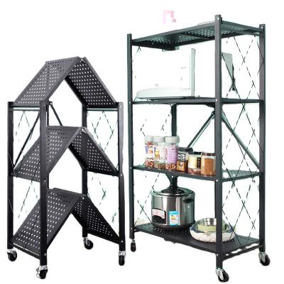 China Sustainable Carbon Steel Folding 4 Tier Removable Storage Rack Shelf for sale