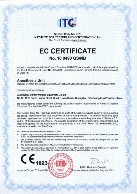 EC certificate - Guangzhou Benray Medical Equipment Co., Ltd.