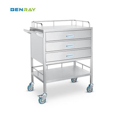 China Hospital 3 Drawers Stainless Steel  Medical Medicine Trolley for sale