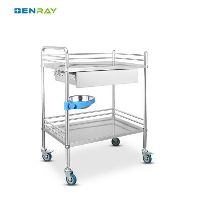 China 2 Layers 1 Drawer Hospital Stainless Steel  Medical Instrument Trolley for sale