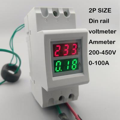 China 2P 36mm Dual Range Meter Voltmeter Ammeter Dual Range Din Rail LED Display AC 200-450V 0-100A DM Voltage and AC 200-450V 0-100A DM for sale