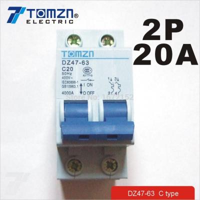 China 2P 20A 400V~ 50HZ/60HZ Circuit Breaker AC MCB Safety Breaker C 6KA for sale