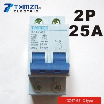 China 2P 25A 400V~ 50HZ/60HZ Circuit Breaker AC MCB Safety Breaker C 6KA for sale