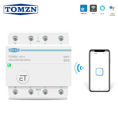 China Ewelink APP Remote Control 3 Phase 80A Din Rail WIFI Circuit Breaker Smart Switch For Smart Home TOMZN mcb Timer TOWBC-4P-e for sale