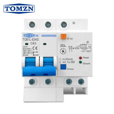 China Main Switch Residual Current Circuit Breaker With Surge Protector RCBO MCB With SPD Lightning Protection TOB1L-63HD for sale