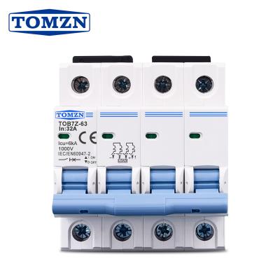 China 4P DC MCB 1000V DC Mini Circuit Breaker 3A 6A 10A 16A 20A 25A 32A 40A 50A 63A for PV Solar System TOB1Z-63 for sale