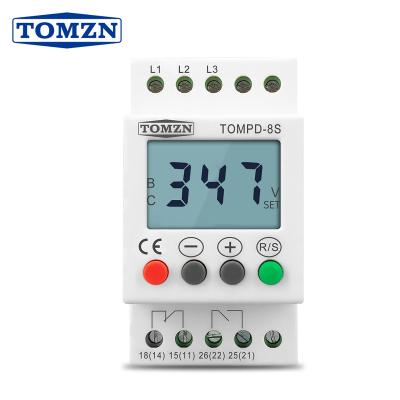 China Adjustable 3 Phase Din Rail Under Over Voltage Protector Voltage Monitoring Sequence Protection Relay TOMPD-8S for sale