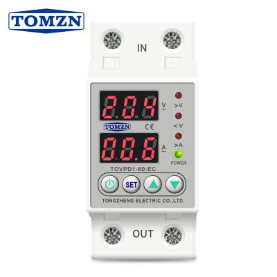 China 60A Din Rail 230V Adjustable Over Voltage And Under Voltage Protection Device Protector Relay TOMZN TOVPD1-63-EC TOVPD1-63-EC for sale