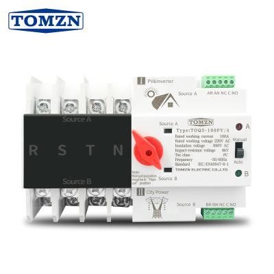 China 4P 3 Phase 4 Wire Din Rail ATS for PV Dual Power Transfer and Inverter Automatic Selectors 63A Uninterrupted 100A 125A TOQ5-100PV/4 for sale