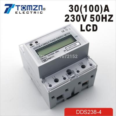 China 30(100) 230V 50HZ Single Phase 100A Single Phase 100A Din Rail KWH Din-Rail Energy Meter LCD DDS-238-4 for sale