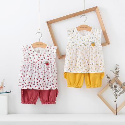 China Girls Anti-Shrink Clothes 2021Summer Style Babies Clothes Sets 2Pcs Cartoon Print T-shirt Short For Kids Clothes 1-3Y Kids for sale