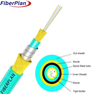 China 4 6 8 12 Core Double Sheath Kevlar Strengthen Spiral Steel Indoor Fiber Cable for sale