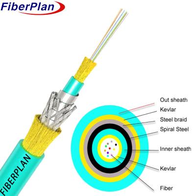 China Tubo de acero en espiral de trenzado pequeño con cable óptico de fibra óptica de Kevlar de cubierta doble en venta