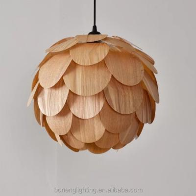 China Modern Wood Contemporary Natural Color Material Hanging Lights Shade E27 Plastic Pendant Lamp for sale