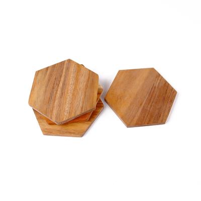 China Sustainable High Quality Hot Selling Wooden Hexagon Led Wooden Coaster Coffee Coaster for sale