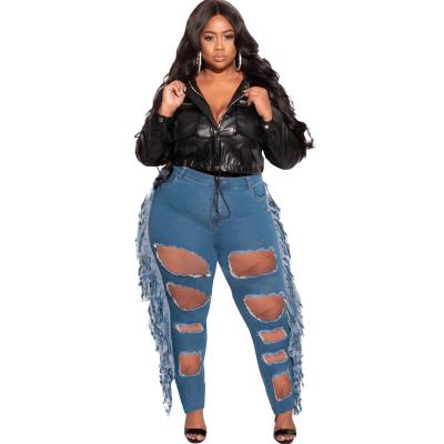 China Viable Women's Clothing 2021 Fashion Tassel Denim Plus Size Women Jeans For Ladies Jeans Pants New Arrival for sale