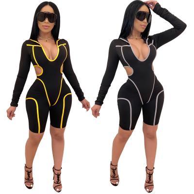 China 2021 Viable Wholesale Ladies Hollow Out Basic BodysuitsRompersWomen Bodycon Summer Jumpsuit And Short Overalls for sale