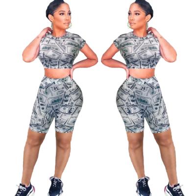 China 2020 summer hot sale silver print breathable top and short two piece set for women for sale