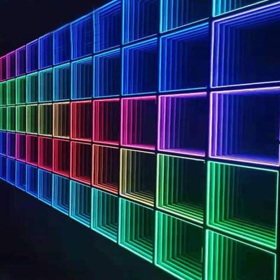 China Customized 2021 Warehouse Magic Mirror Led Multilayer Neon Light Wall Decor Infinity 3D Mirror Neon Sign Customs Lead for sale