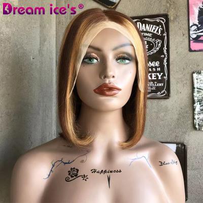 China DREAM.ICE BOB WIG Original Raw Brazilian Lace Straight Blunt Cut Cheap Highlight Piano Color Drawn Double Bone Hair Bob 10inch for sale