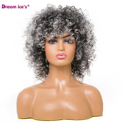 China Wholesale FRENCH Curly Short Gray Machine Made Technique Synthetic Hair Wigs Dream.Ice LOOP Synthetic Hair Wigs for sale