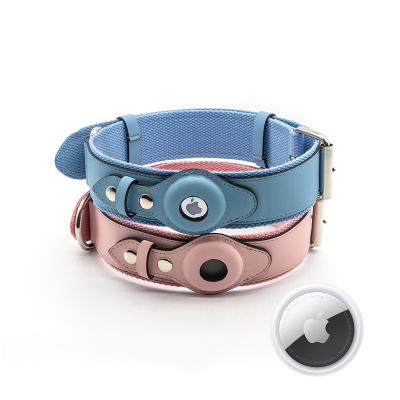 China Bark Link PU Metal Buckle Color Dog Training Collar Premium Sublimation Leather Strap Padded No Shock For Airtag for sale