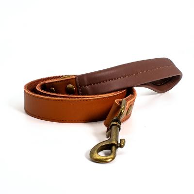 China Padded Genuine Leather Dog Leash OEM Dog Collars Designer Pet Leash Manufacturers Luxury Pet Training Leash for sale